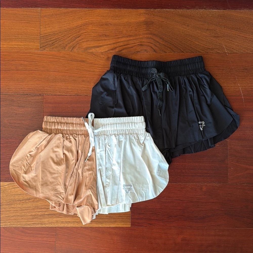 Women’s Athletic Drawstring Shorts - Black, White, Tan